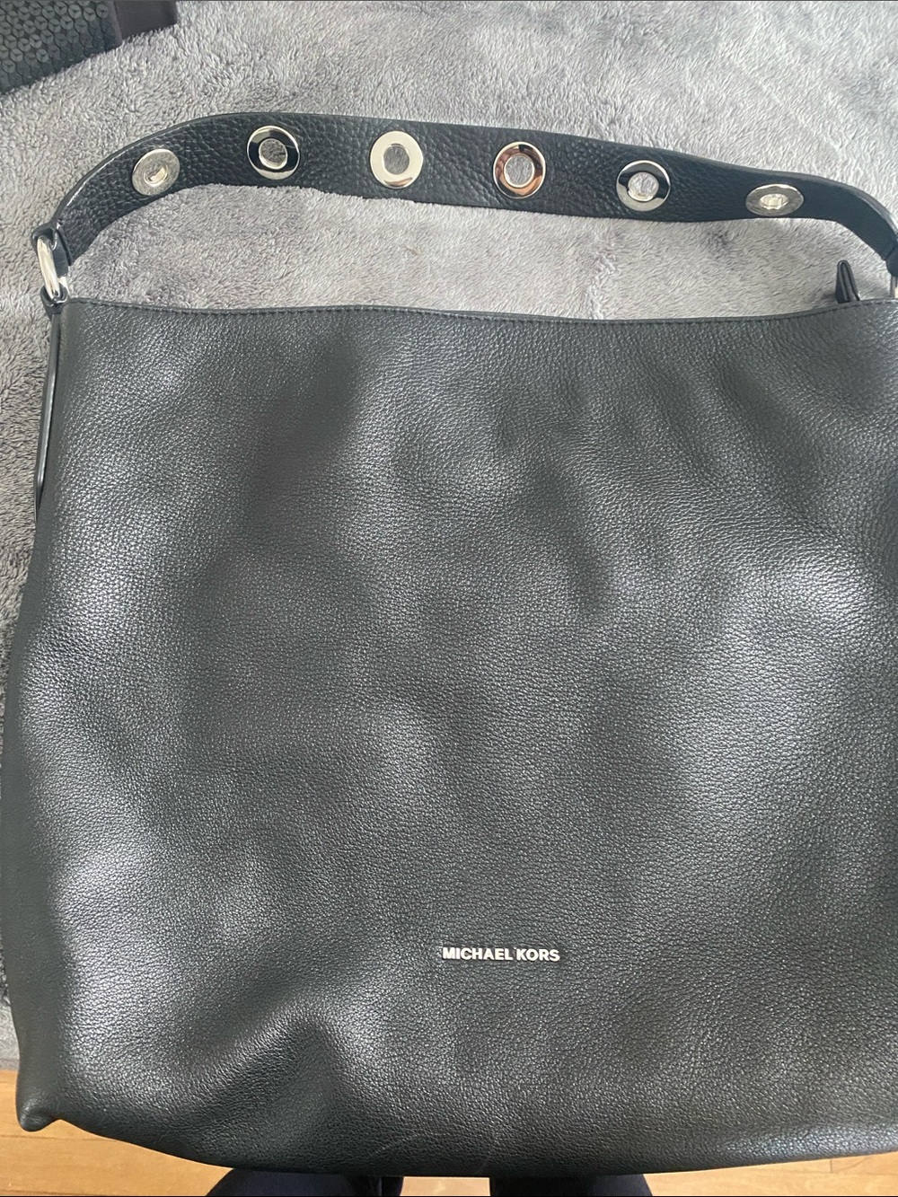 Michael Kors Black Pebbled Leather Hobo with Grommet Strap